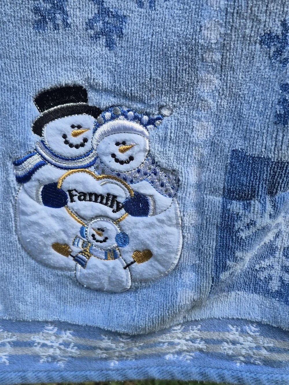 ​Set of 3 Blue Snowflake Bath Towels Embroidered Snowman Family Winter Christmas